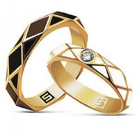 Обручальные кольца S6908 из желтого золота, фигурное и гладкое